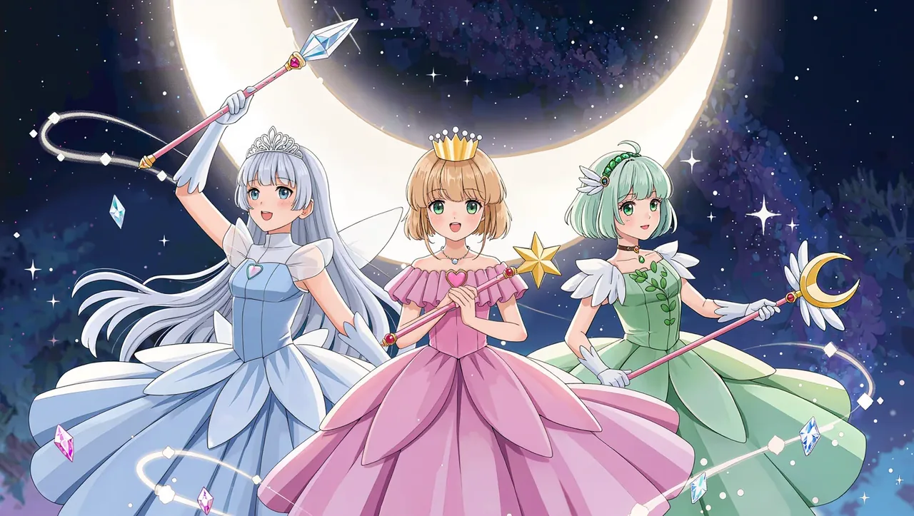 Moon Princessのキャラクターと月夜の背景